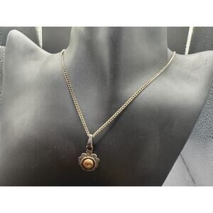 Vintage 925 Sterling Silver Gold Tone Dome Flower Pendant Necklace 18" Long